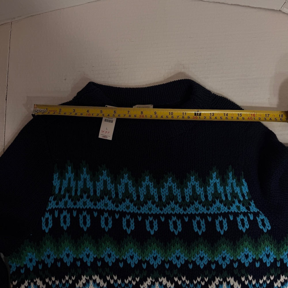 Talbots Women's L Sweater Chamonix Fair Isle preppy chunky knit navy classic NEW - Picture 11 of 16